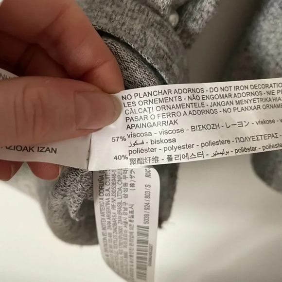 Zara GREY Pearl Raw Edge Drop Shoulder Pullover Sweater Heather  Grey Size Small - Picture 7 of 8